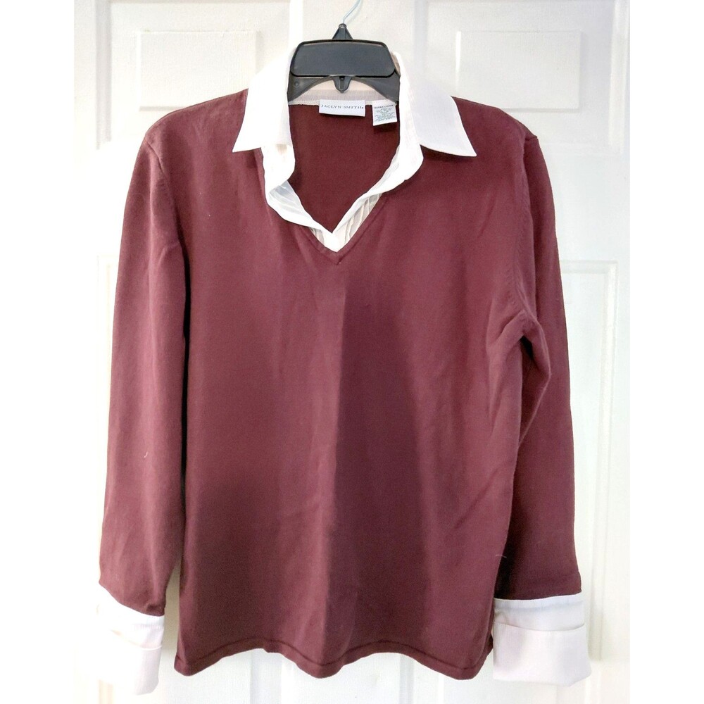 Jaclyn Smith Layered Sweater Blouse Burgundy